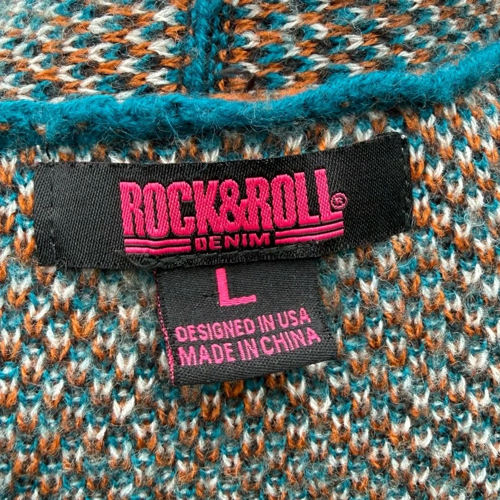 Open-Front Southwestern Pattern Long Cardigan Sweater - Teal, Rust, Cream - Picture 7 of 10